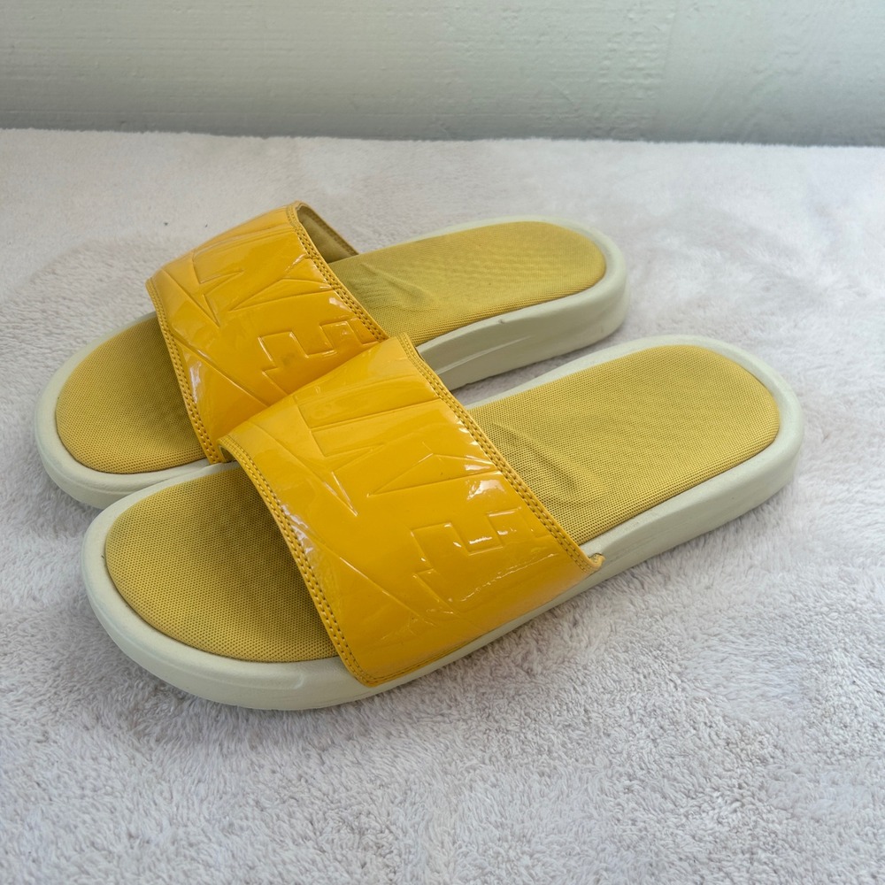 Nike Offcourt Duo Slide Sandals Yellow Patent Leather AO2408-200 Womens 10